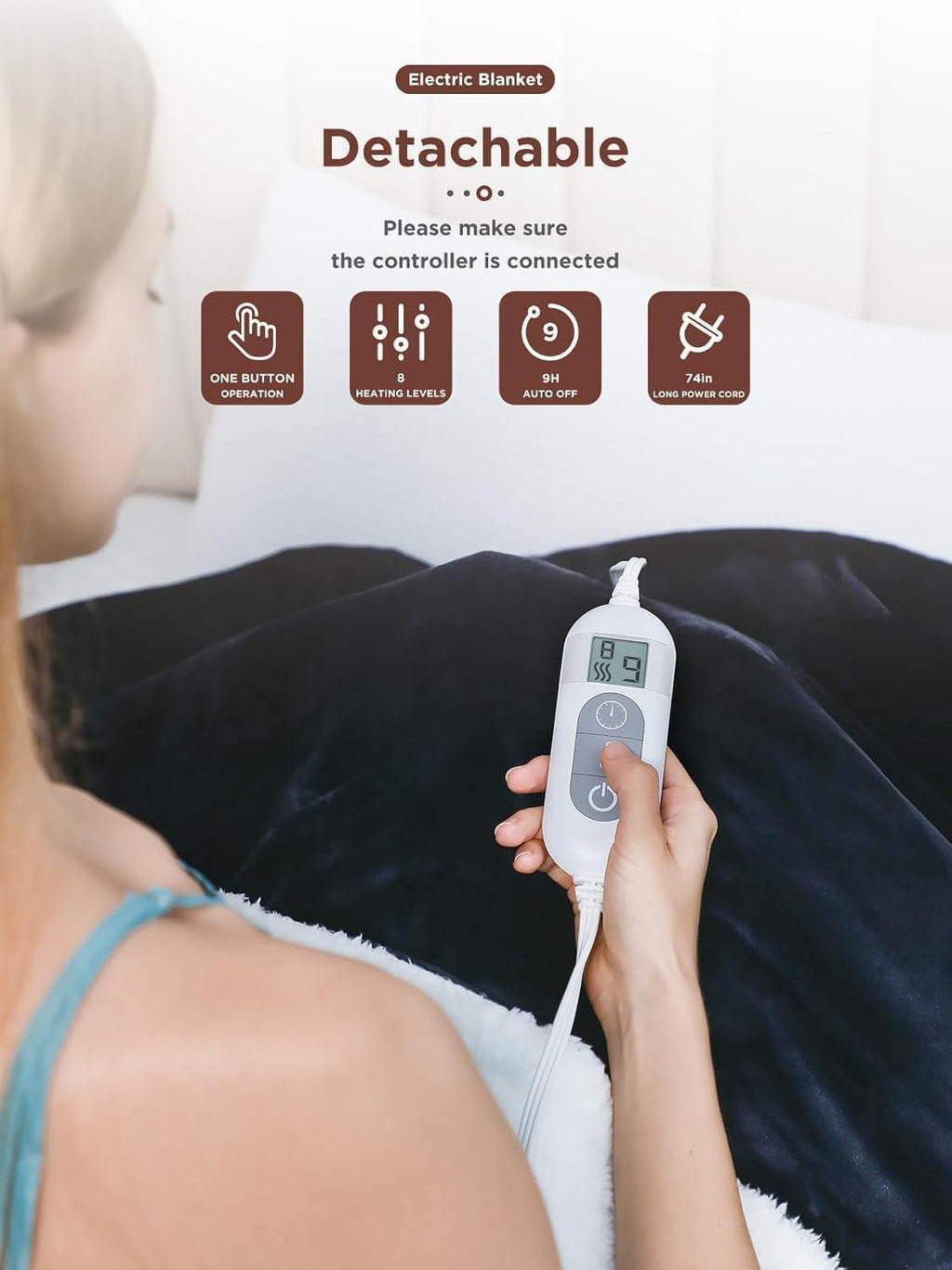 Heated Blanket, Soft Flannel Electric Throw Blanket | Fast Heating, 8 Heating Levels, 9 Hours Auto Shut Off