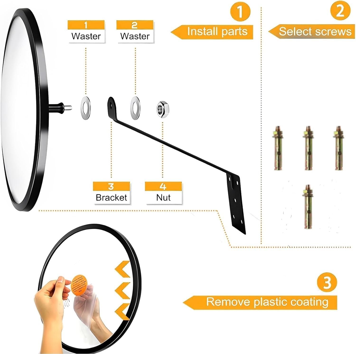 8" Convex Mirror Outdoor with Adjustable Wall Fixing Bracket（1 Pcs） | Blindspot Traffic Mirror for Driveway Garage
