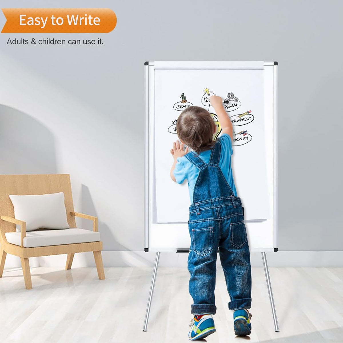 Magnetic Easel Whiteboard, 36 x 24 Inches, Height Adjustable Stand | 3' x 2' Portable Tripod Dry Erase Board with
