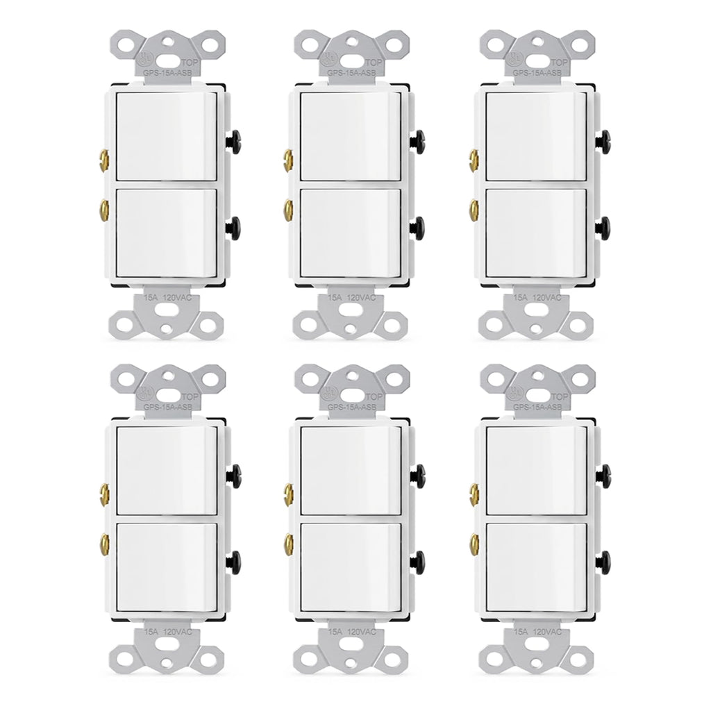 BAOMAIN Double Rocker Decorator Duplex Light Switch 15A 120V 6-Pack