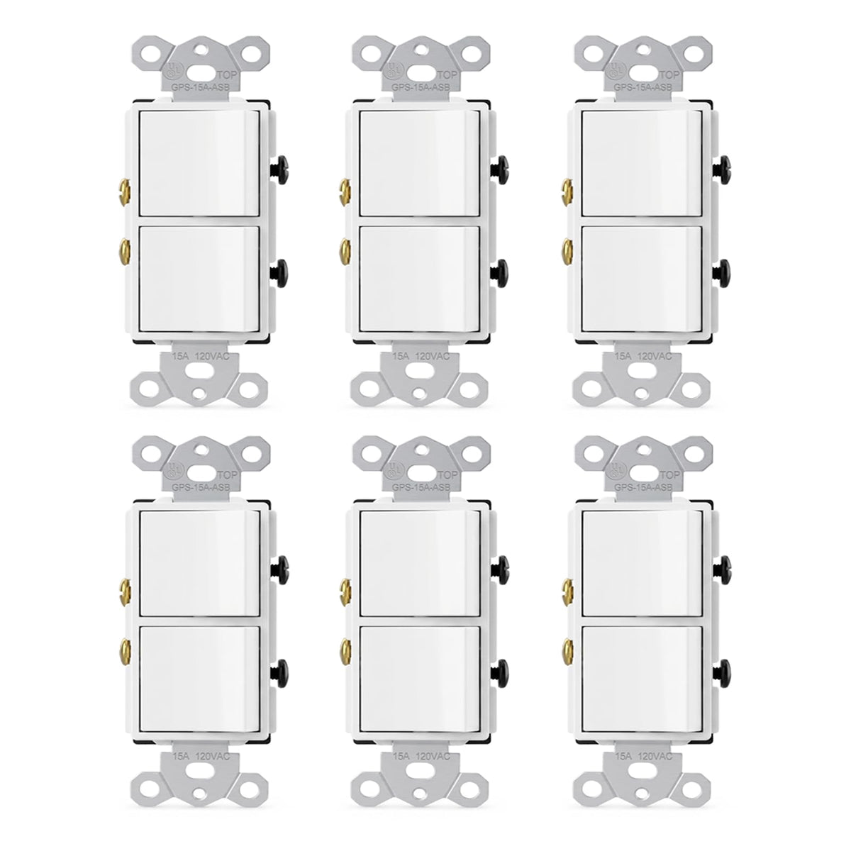 BAOMAIN Double Rocker Decorator Duplex Light Switch 15A 120V 6-Pack