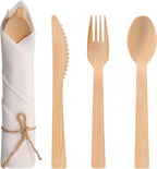Pre Rolled Napkin and Bamboo Cutlery Set - 30Pack Bamboo Utensils/Cutlery Set(30 Forks, 30 Knives, 30 Spoons, 30