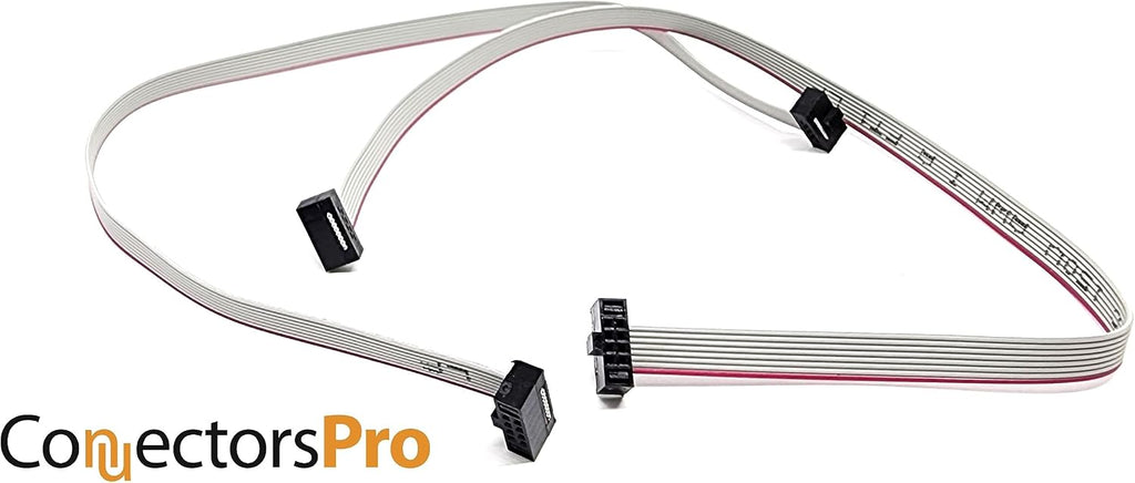 2-Pack 25cm 10 Inches 1.27mm 0.05" 8P 2x4 F/F Mini Female to Female IDC Connector 0.635mm 0.25" Pitch 8 Conductors 8 Wires SWD Flat Ribbon Cable