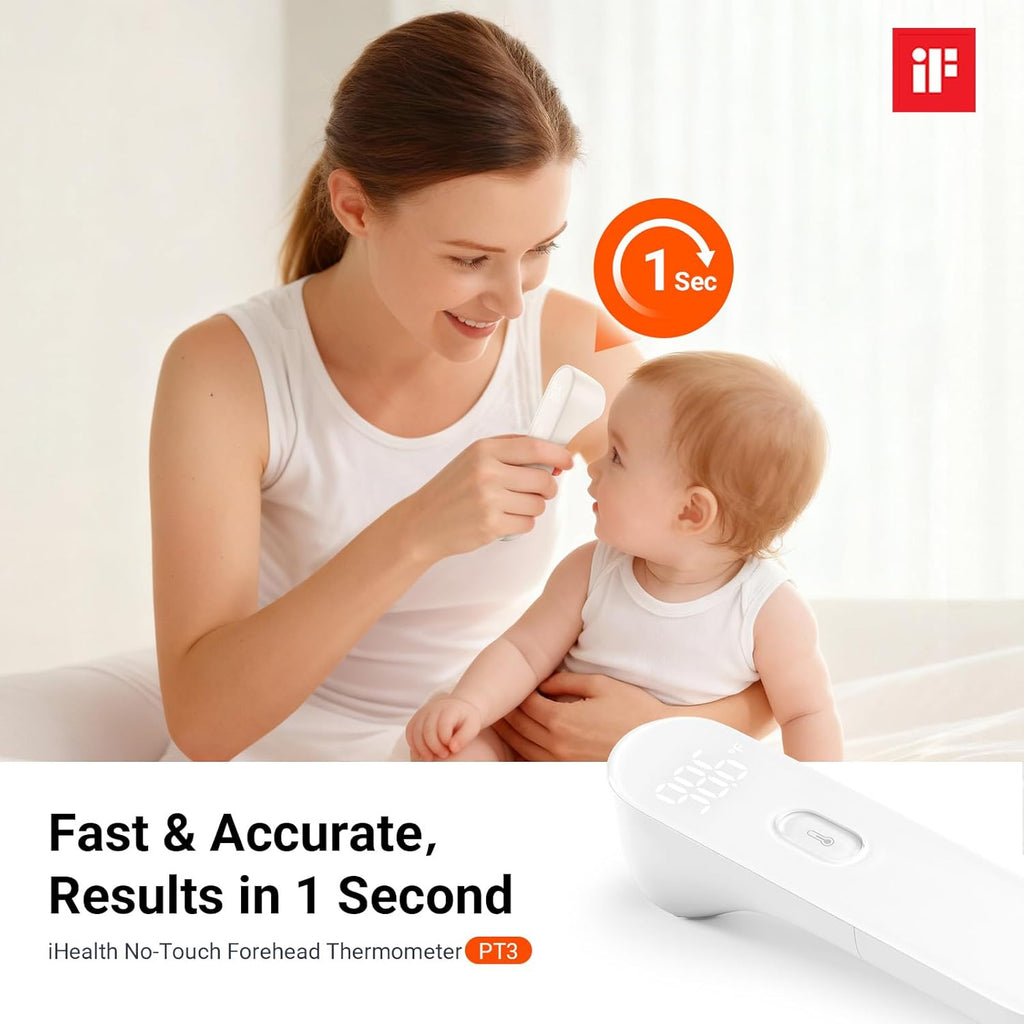 No-Touch Forehead Thermometer for Adults, Kids, Babies - 1s Fast Accurate, 3 Ultra-Sensitive Sensors, Quiet Vibration