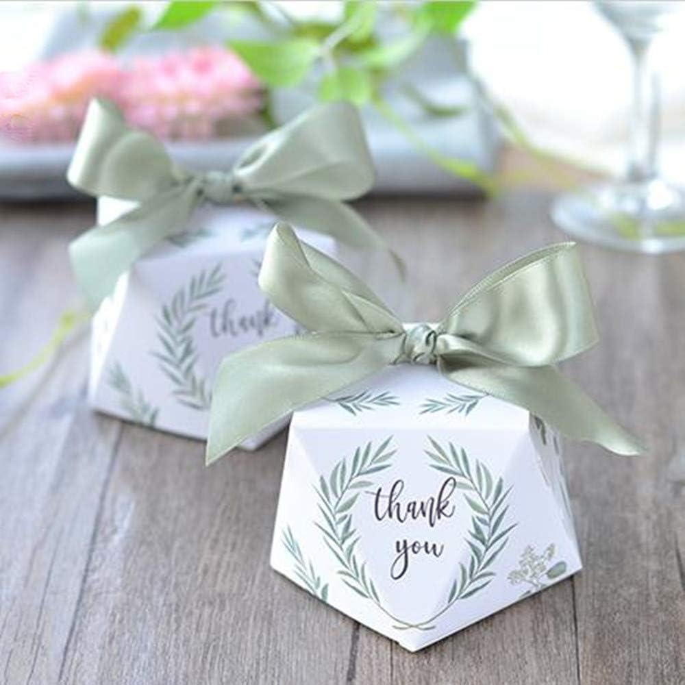 Diamond Shape Green Forest Style Candy Boxes Wedding Favors Bomboniere Paper Party Chocolate Gift Box 50pcs