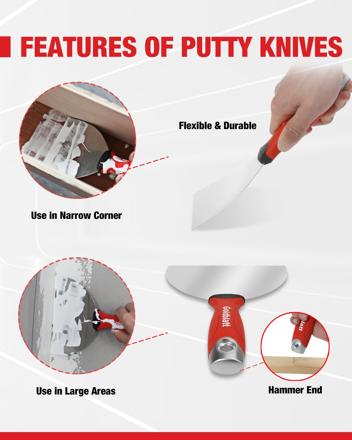 Drywall Hand Tool Kit, 6‑Piece Painter’s Tools | Stainless Steel Putty Knives, 14 in 1 Paint Scraper, 6'' and 4''