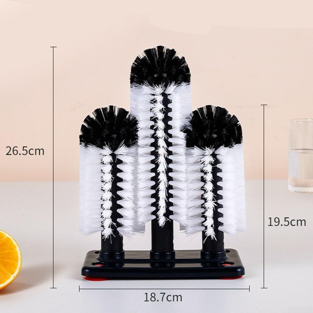 Water Bottle Cleaning for Brush Glass Cup Washer with Suction Base 3 Head, Cleaning Brushes for Glass Cups, Bar for