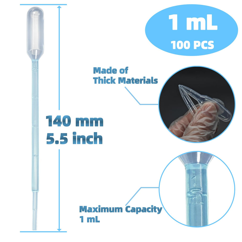 1mL Pipettes Dropper 100PCS Disposable Plastic Transfer Pipettes