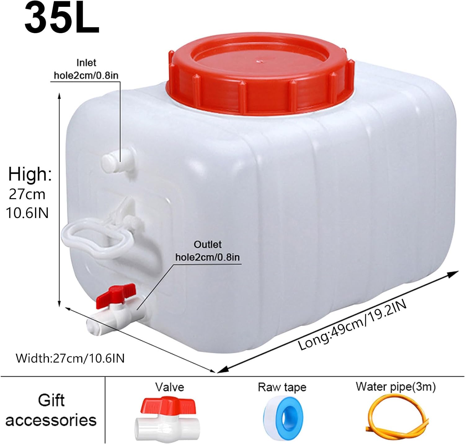 Water Storage Container with Spigot Hose, 52.8 Gallon Portable Water Tank Thick Water Dispenser Carrier Heavy Duty