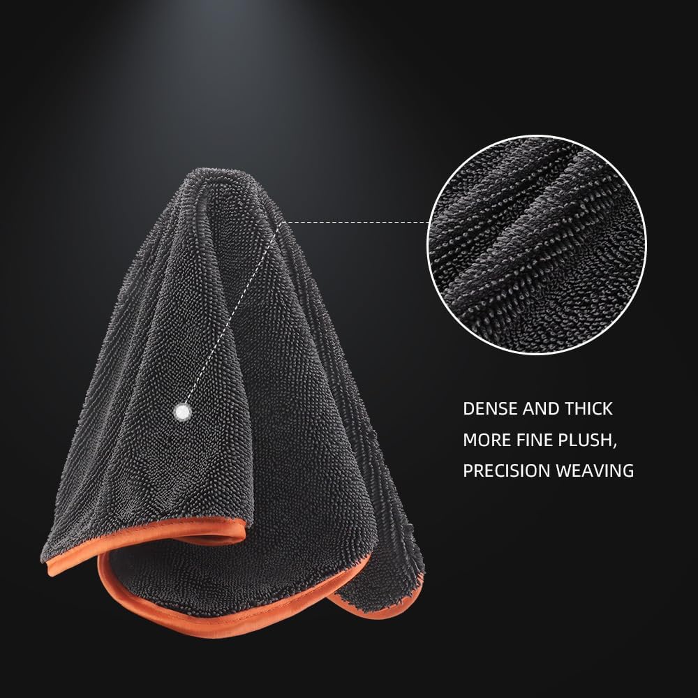 Microfiber Car Drying Towels, Cleaning Cloth Towels, Twist Pile Rapid Drying Orange Edge Car Microfiber Towels for