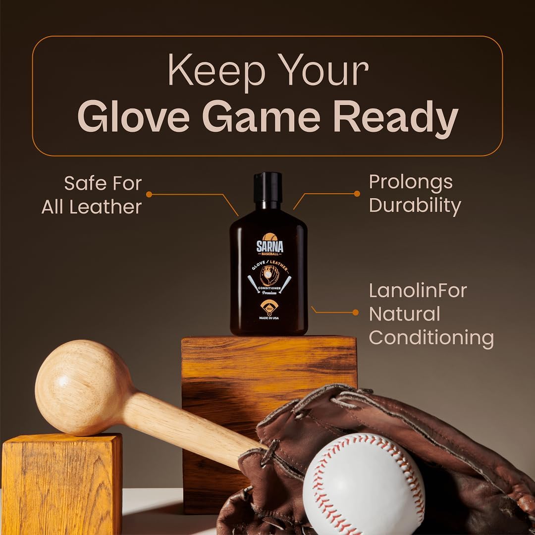 Glove Oil for Softball & Baseball Gloves, 8 Oz – Lanolin-Based Formula, Helps Soften Leather & Prevents Cracking –