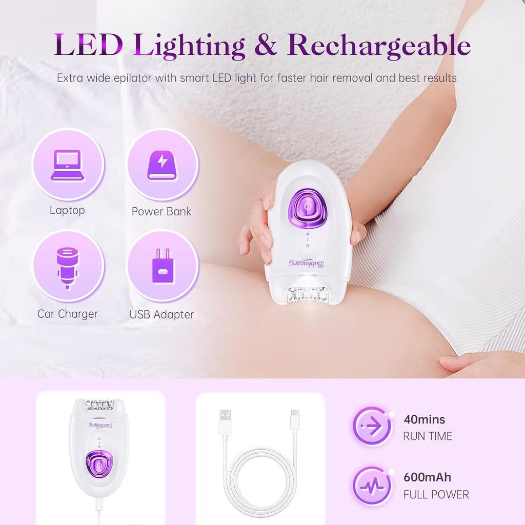 Epilator for Women, Cordless Facial Hair Removal Device with Shaver Head and Trimmer, Smooth Glide Epilators 2 Speeds