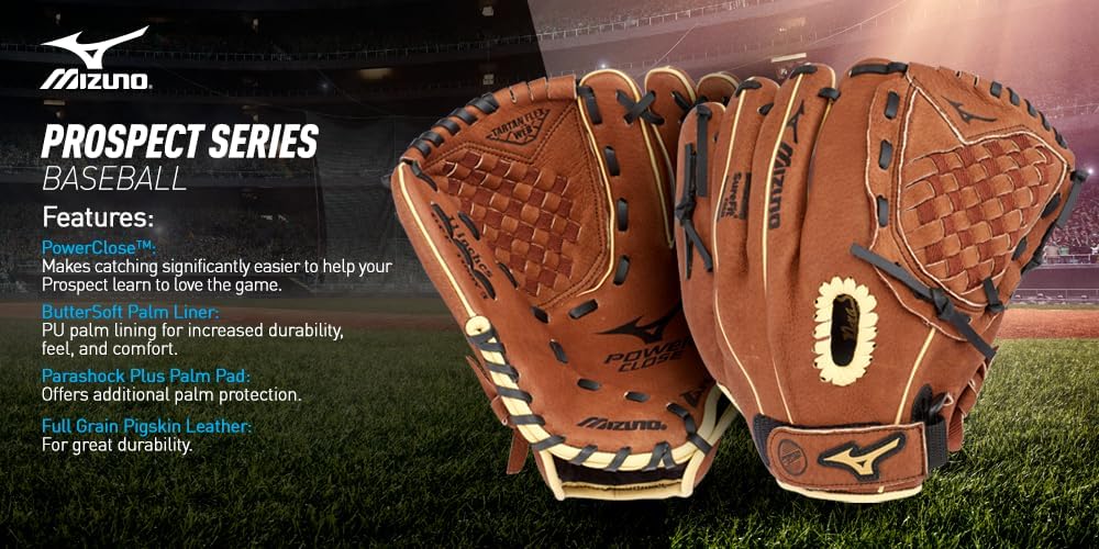 Prospect PowerClose Youth Baseball Glove Series I V-Flex Notch I Parashock Palm Pad I Buttersoft Palm Liner