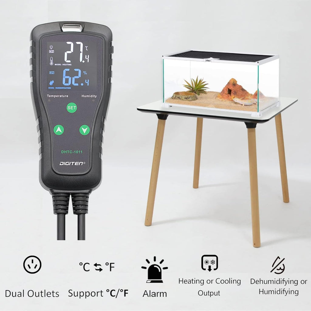 DHTC-1011 Temperature and Humidity Controller Outlet Plug in Thermostat Humidistat Reptile Humidity Controller
