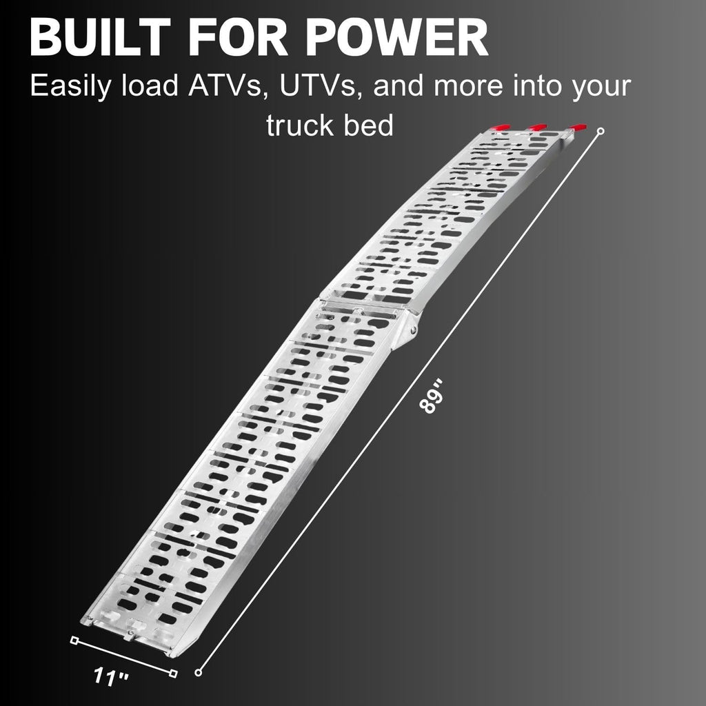 ATV Ramps for Pickup Trucks 2pc, 7.5 ft Folding Aluminum Truck Ramps, Punch Plate Traction, Rubber-Tipped Fingers