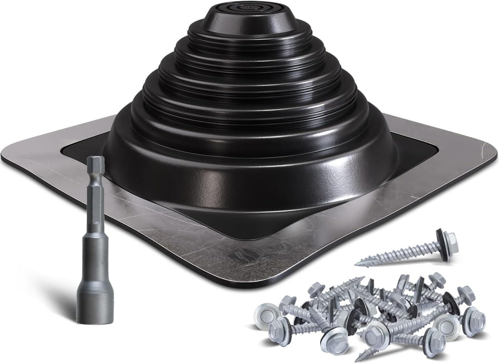 #3 Metal Roof Pipe Flashing, Silicone Roof Vent Boot, Black, 1-Pack