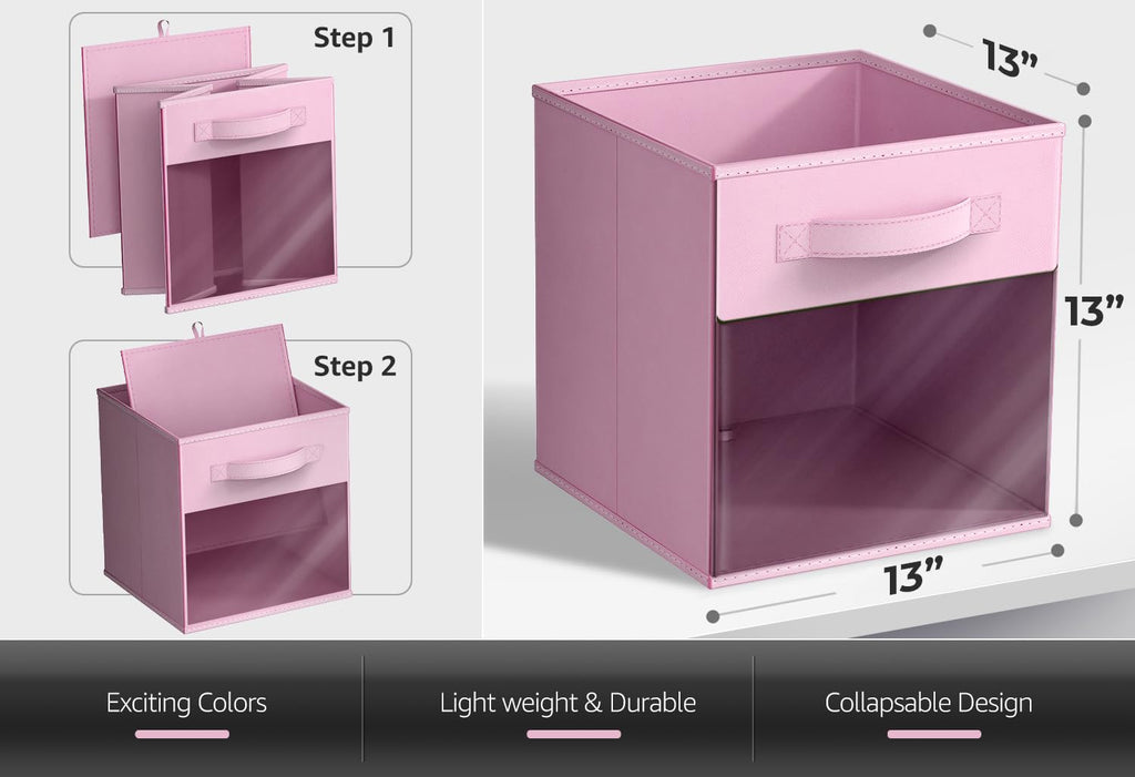 Storage Bins with Clear Window, 6 Pack (13", Pastel Multi-Color 2)