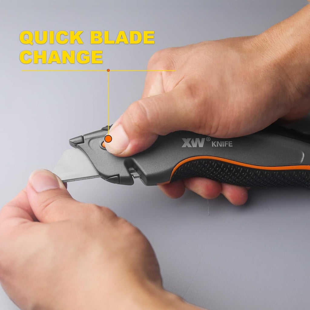 Dual-system Safety Utility Knife with Auto-retractable & 3-position Retractable, 2-in-1 Heavy Duty Box Cutter with