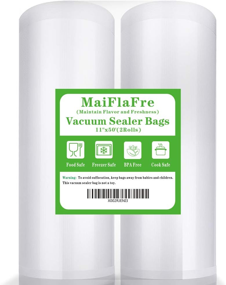 11"x50' 2 Pack Vacuum Sealer Bags Rolls for Food Storage