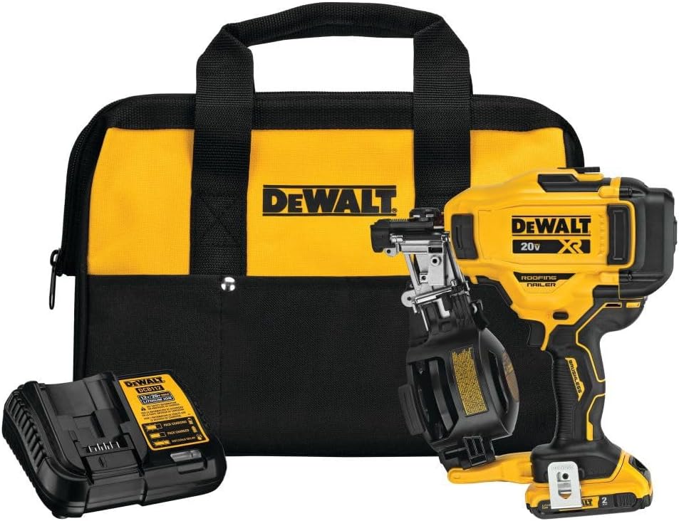 20V MAX Lithium-Ion 15-Degree Electric Cordless Roofing Nailer Kit with 2.0Ah Battery Charger and Bag