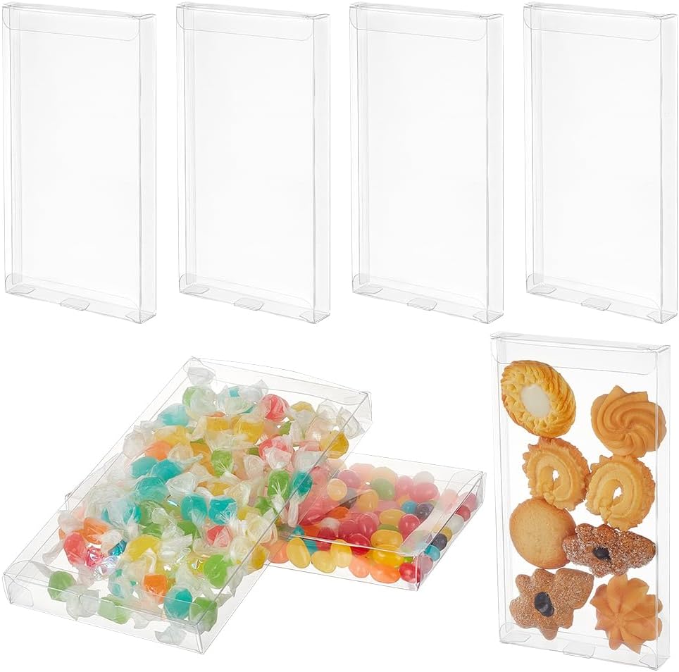 30PCS 7x4x0.7 Transparent PVC Box Candy Treat Box Party Favor Boxes Rectangle Gift Wrapping Boxes for Wedding Party