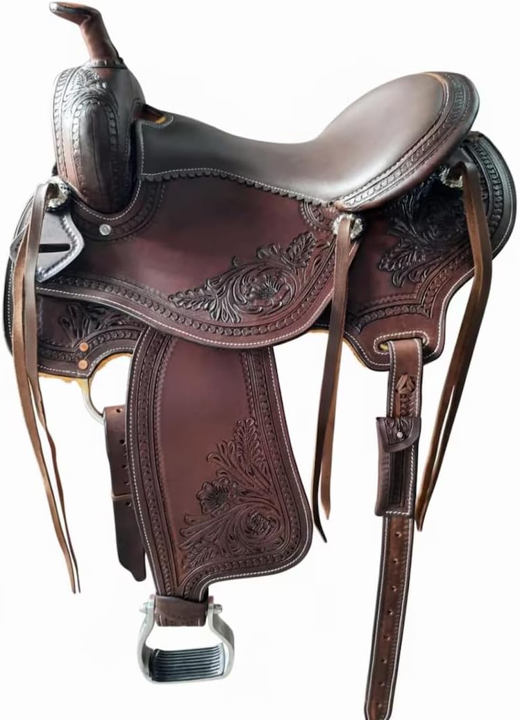 Western Horse Saddle, Premium Tooling Cowboy Saddle for Trail Riding, Ranch, Barrel Racing, Rodeo & Training, 15 16