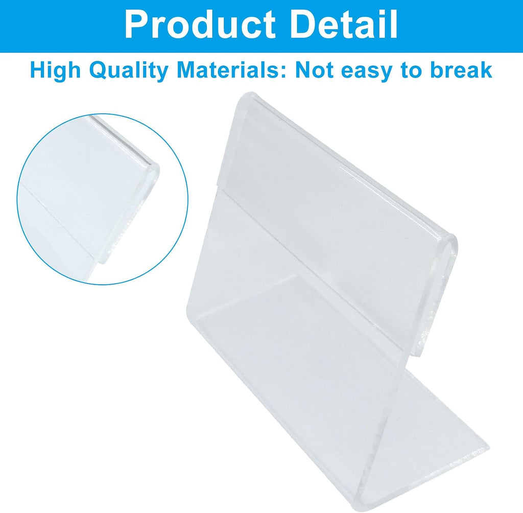 Clear Acrylic Sign Holder L Shaped, 2.36" x 1.57", 25 Pcs | Mini Display Holder, Plastic Table Counter Top Stand