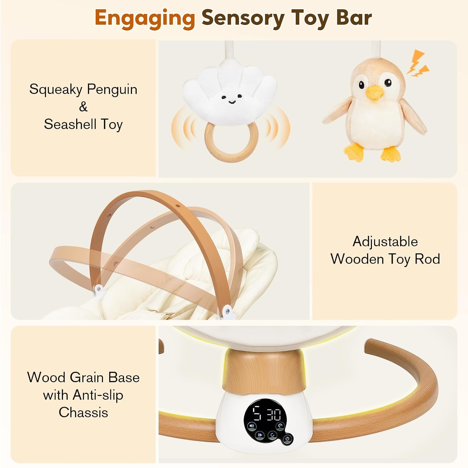 Baby Swings for Infants, Electric Portable Baby Swing | with Bluetooth, 5 Swing Speed, 3 Timer Settings, 10 Melodies
