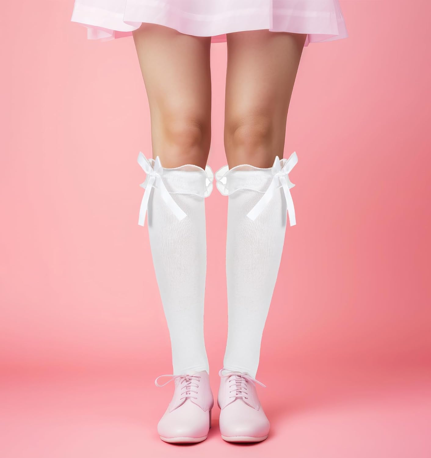 Knee High Socks with Bows, Girls White Knee High Socks for Daily Wear, School Uniforms, Dance & Cosplay