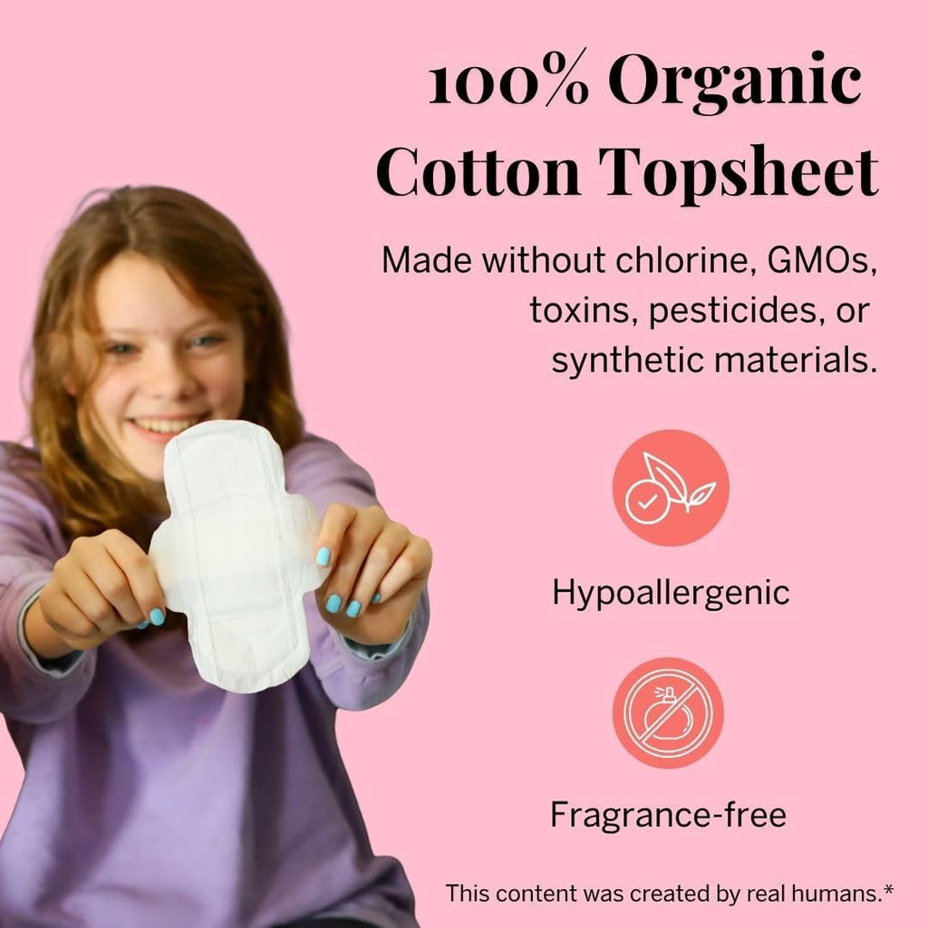 Pixie Organic Pads Cotton Ultra Thin Mini Pads for Teens - Liners with Wings - Light Absorbency Menstrual Pads