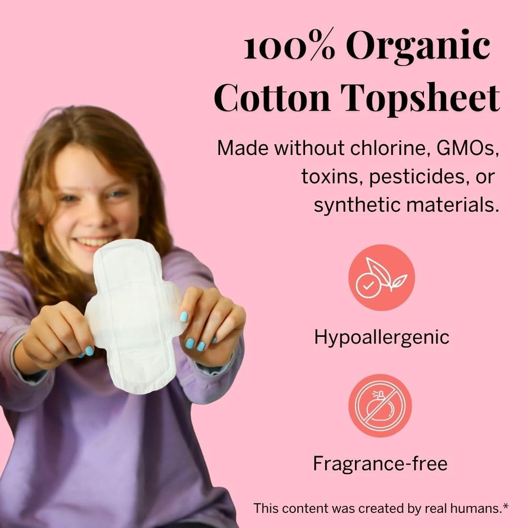 Pixie Organic Pads Cotton Ultra Thin Mini Pads for Teens - Liners with Wings - Light Absorbency Menstrual Pads