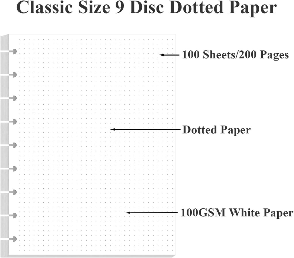 Classic Size Discbound Dotted Grid Refill Paper, 9-Disc Discbound Pre-punched Happy Planner Inserts