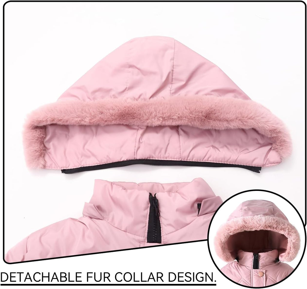 Girl Winter Dress Coats Hooded Fleece Jacket Kid Padded Heavy Parka | Elasticized Waist Belt; Warm Quilted Thick