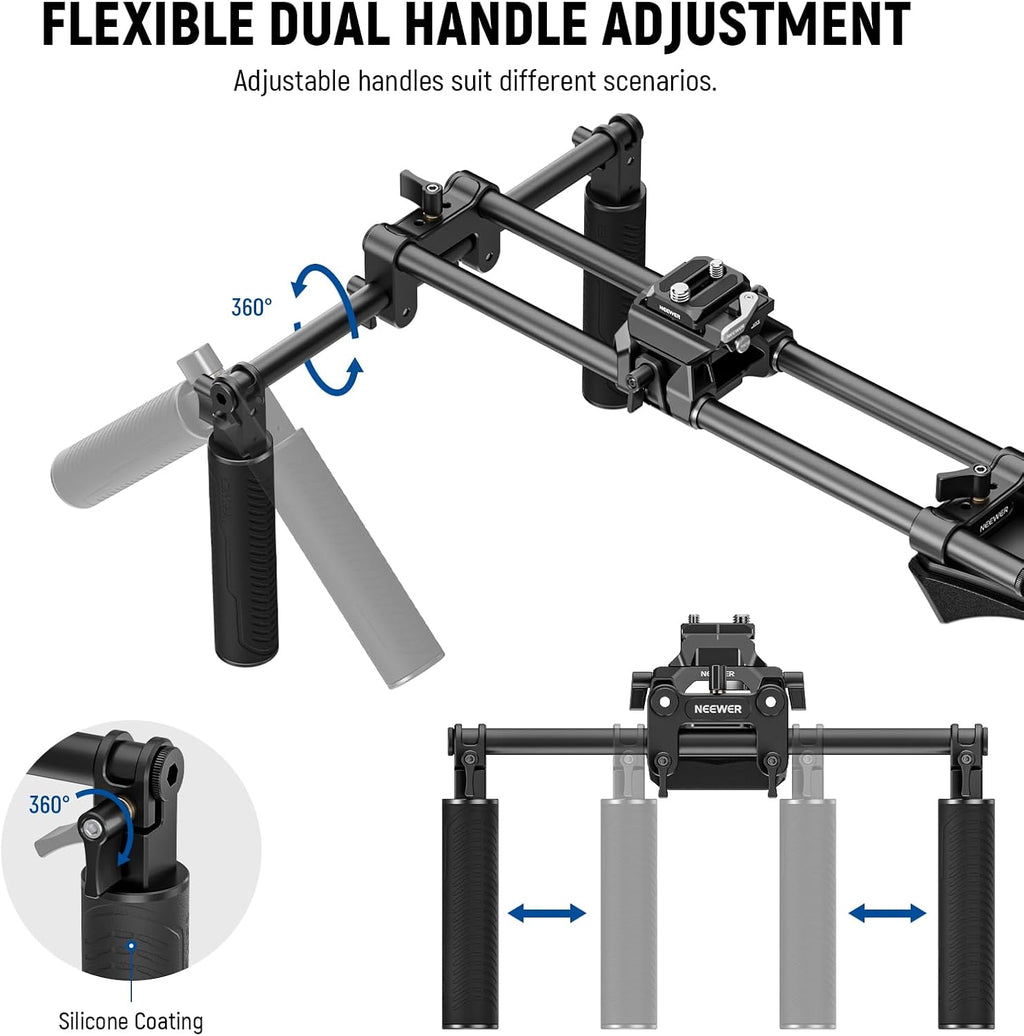 Shoulder Mount Video Rig with Arca Quick Release DSLR Camera & Camcorder Mounting, Dual Handles 15mm Rods (16"/40cm)