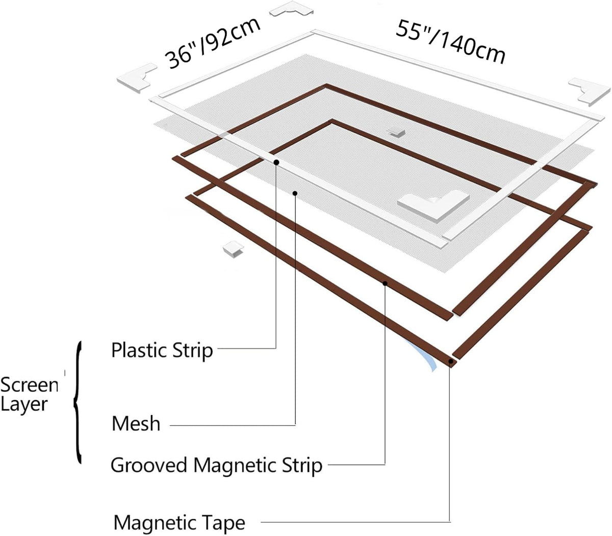 Adjustable DIY Magnetic Window Screen Max 55InchH x 36InchW Fits Any Size Smaller with White Frame Fiberglass Mesh