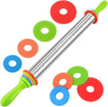 Stainless Steel Dough Roller Pins with Handle for Baking, Adjustable Rolling Pin with Thickness Rings for Cookie