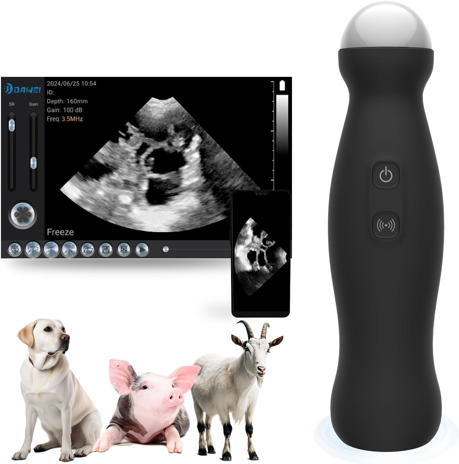Portable Veterinary Ultrasound Scanner - 3.5MHz Wireless Probe, Handheld Ultrasound Scanner Pregnancy Detection for
