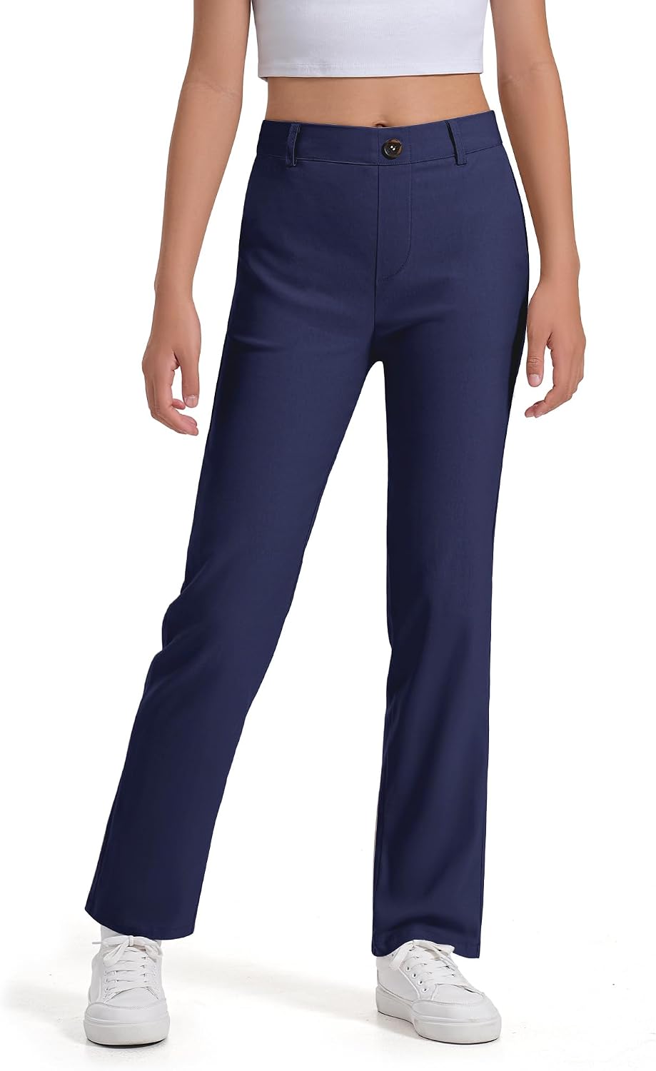 Girls Uniform Pants Kids Dress Pants High Stretchy with Pockets