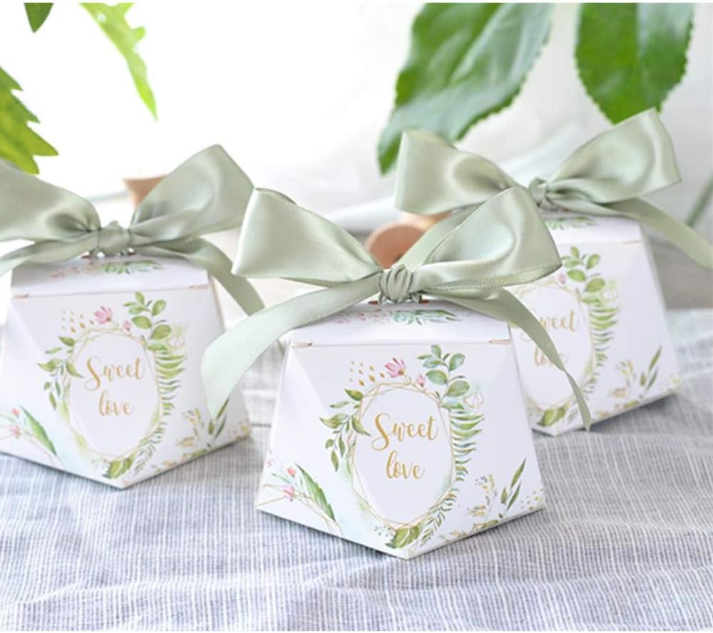 Diamond Shape Green Forest Style Candy Boxes Wedding Favors Bomboniere Paper Party Chocolate Gift box 50pcs Christmas