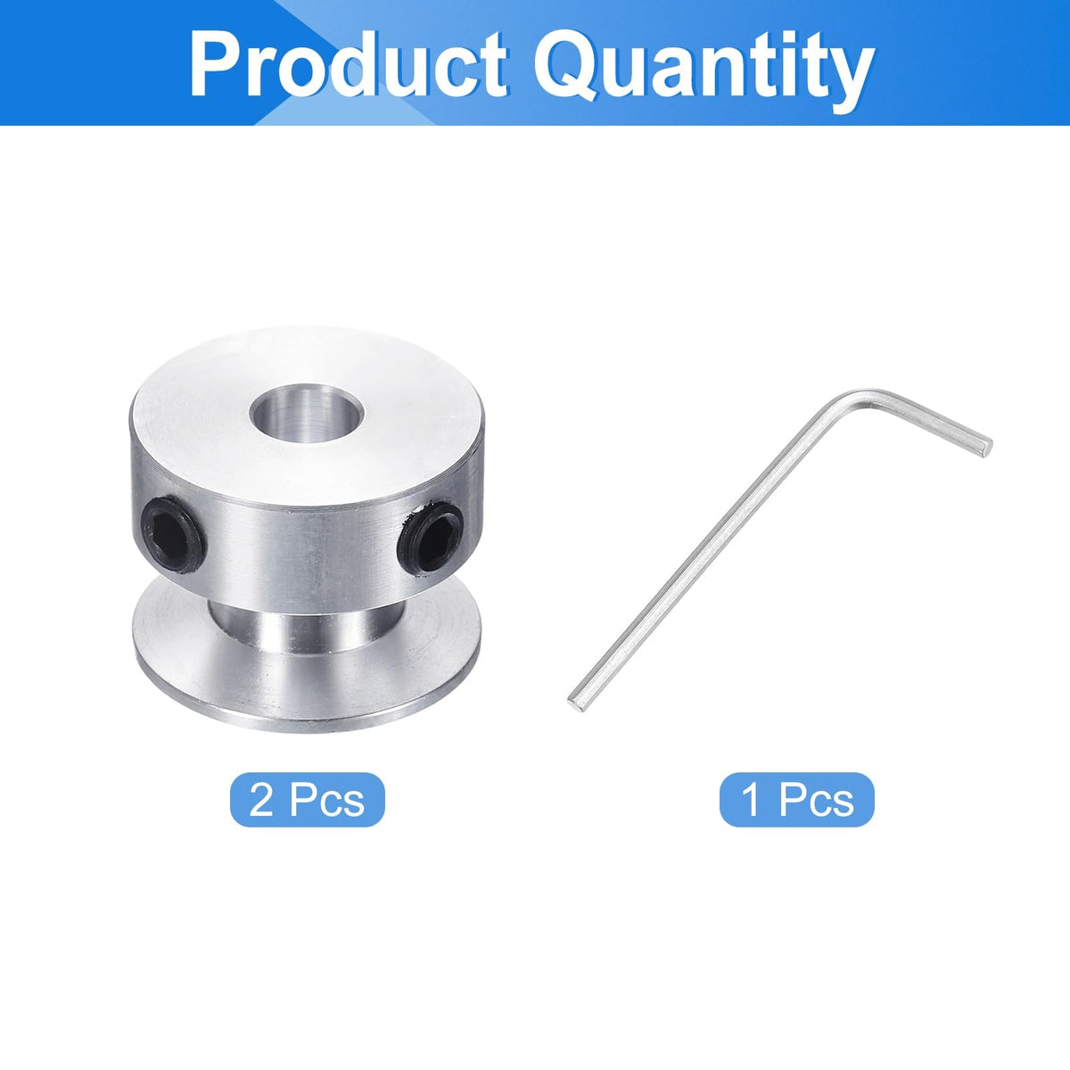 uxcell 2Pcs Single Groove Pulley, 6mm Fixed Bore 20mm Outer Diameter Aluminum Alloy Mechanical Belt Pulley with Hex Wrench for 6mm PU Round Belt
