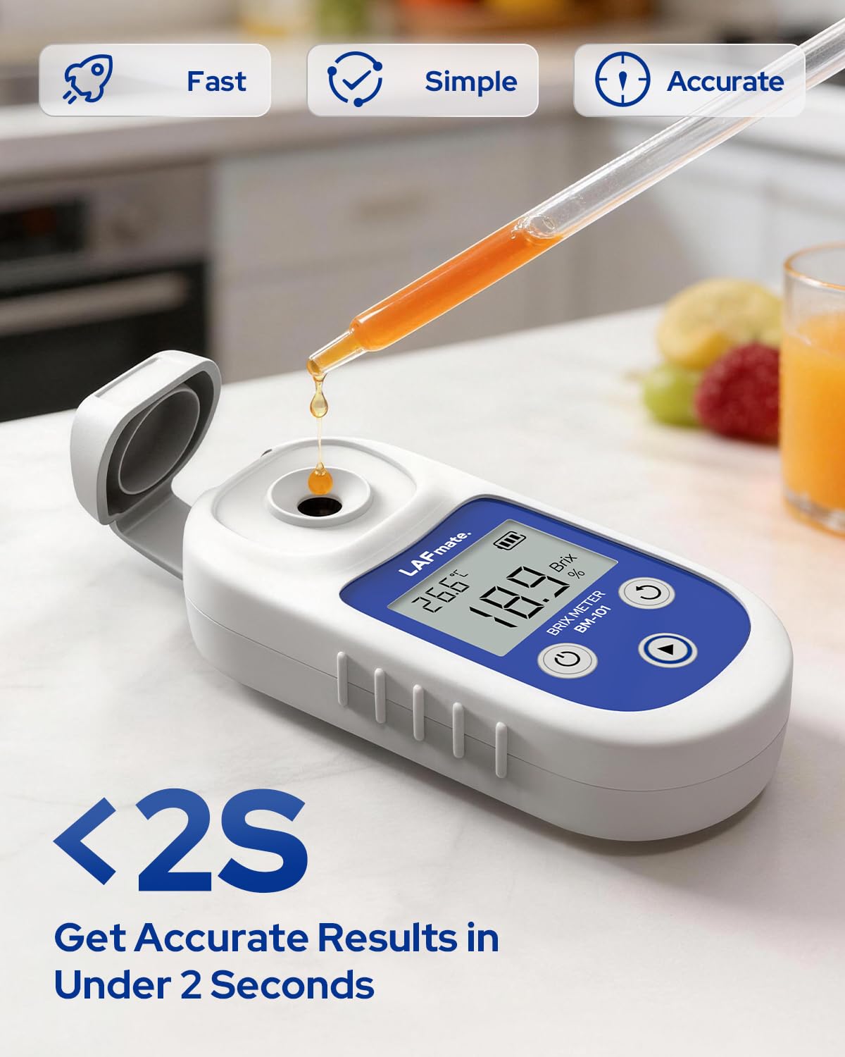 Digital Refractometer Range 0-55 BM101 Brix Refractometer ±0.2% Accuracy with ATC, IP65 Brix Meter for Juice, Wine