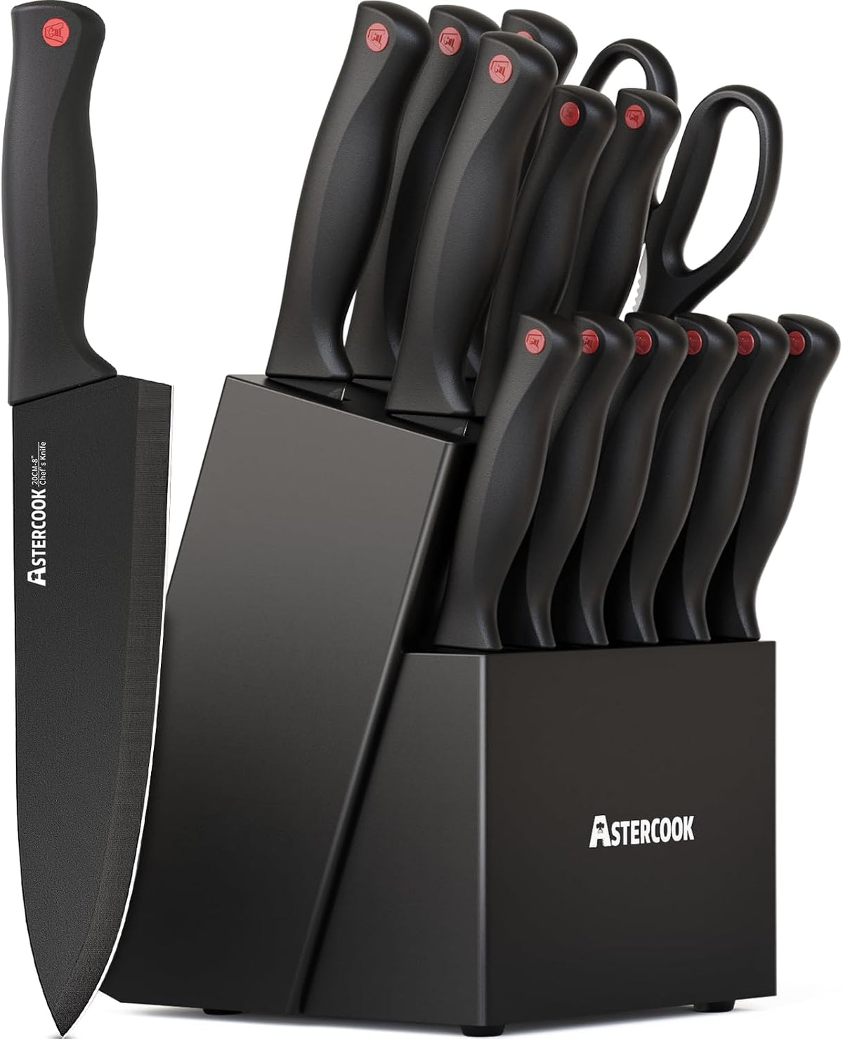Knife Set for Kitchen with Block and Sharpener 15pcs German