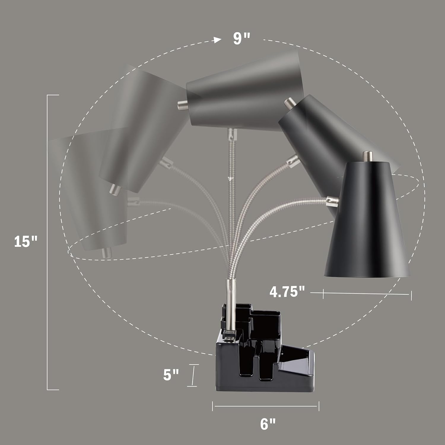 Small Desk Lamps for Home Office, Table Lamp with USB Port and Outlet, Desktop Lamp with Pen Holder, Flexible Neck