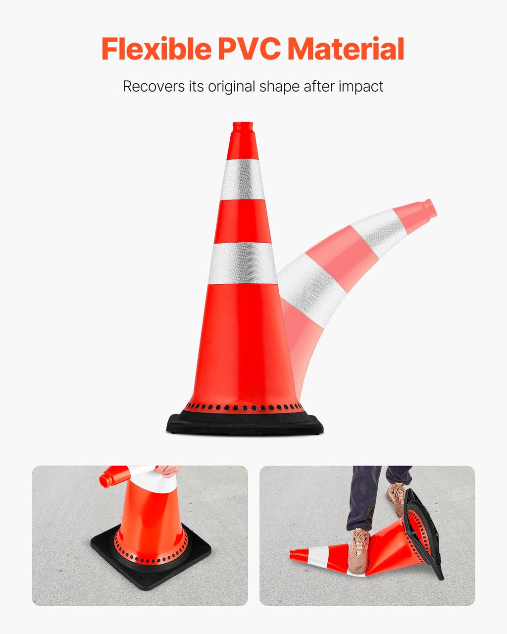 Safety Cones, 8 Pack 30" Traffic Cones, PVC Orange Construction Cones with Reflective Collars and Black Weighted Base