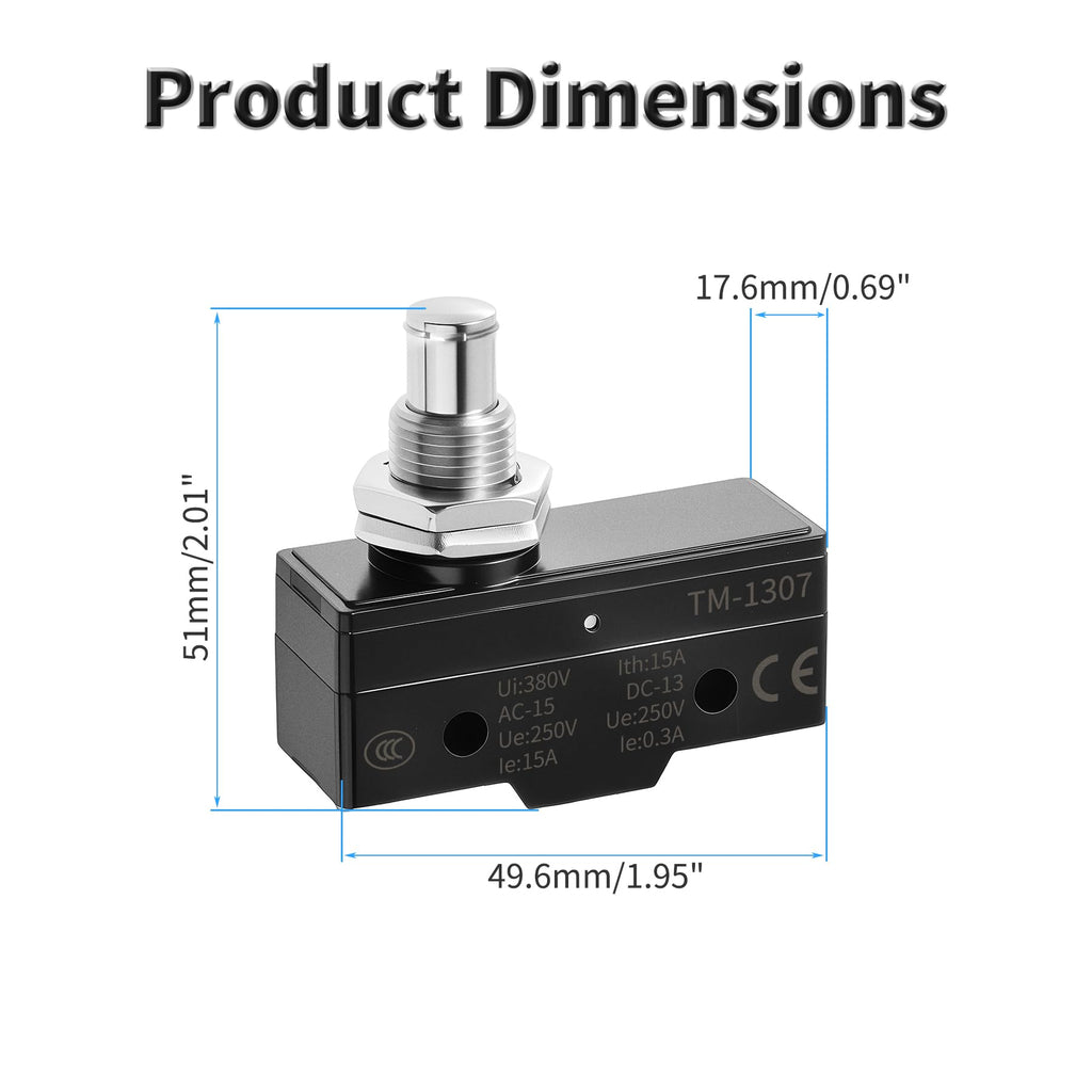 FOCMKEAS 2 Pcs TM-1307 Micro Limit Switch, 15A 250VAC Micro Switch, SPDT