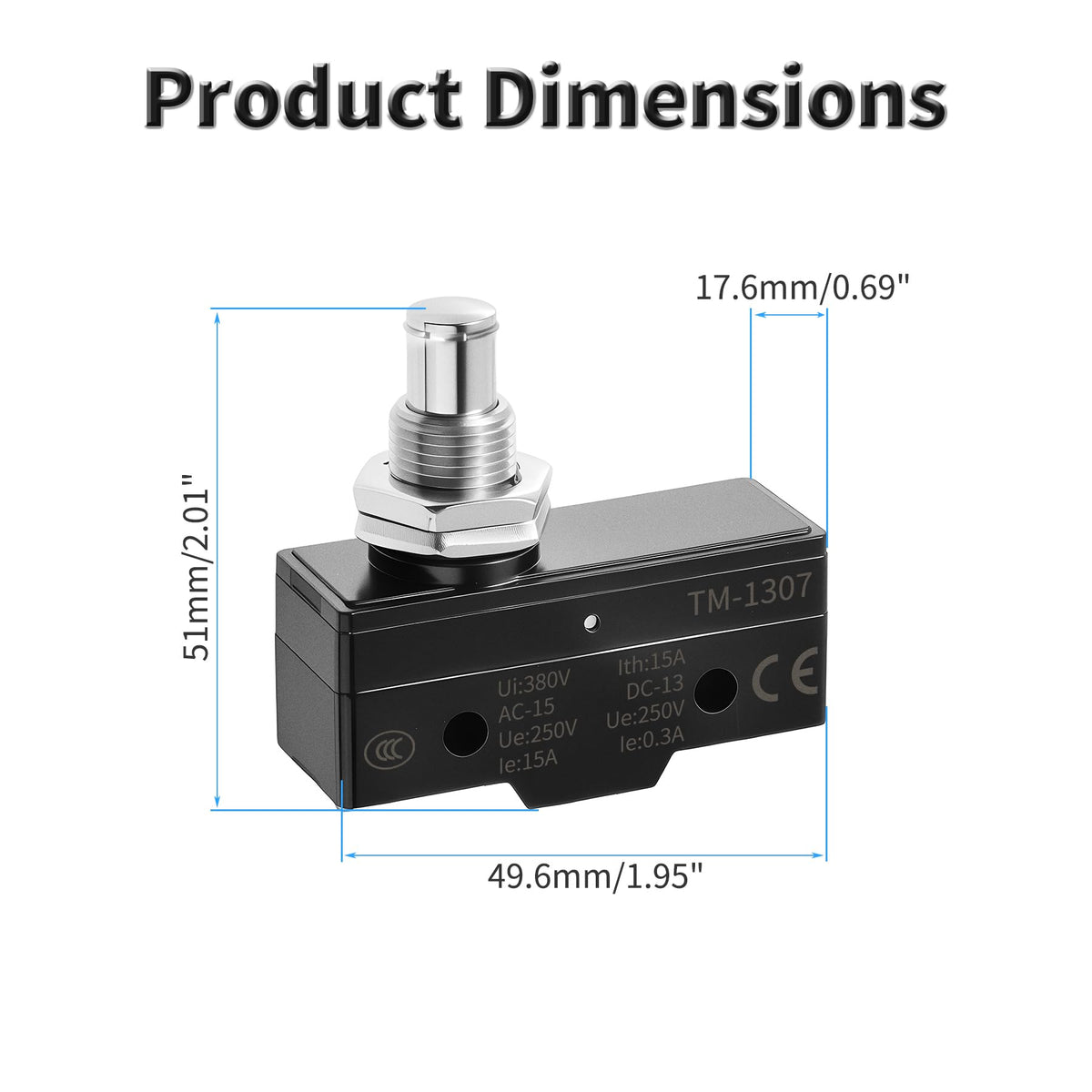 FOCMKEAS 2 Pcs TM-1307 Micro Limit Switch, 15A 250VAC Micro Switch, SPDT