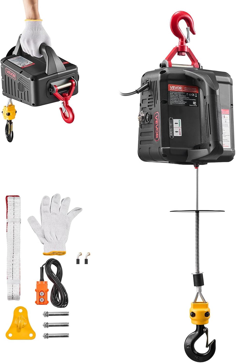 2-in-1 Electric Hoist Winch, 1100 lbs Capacity, 1500W Portable Power Winch Crane, 25 ft Lifting Height, 16.4 ft/min
