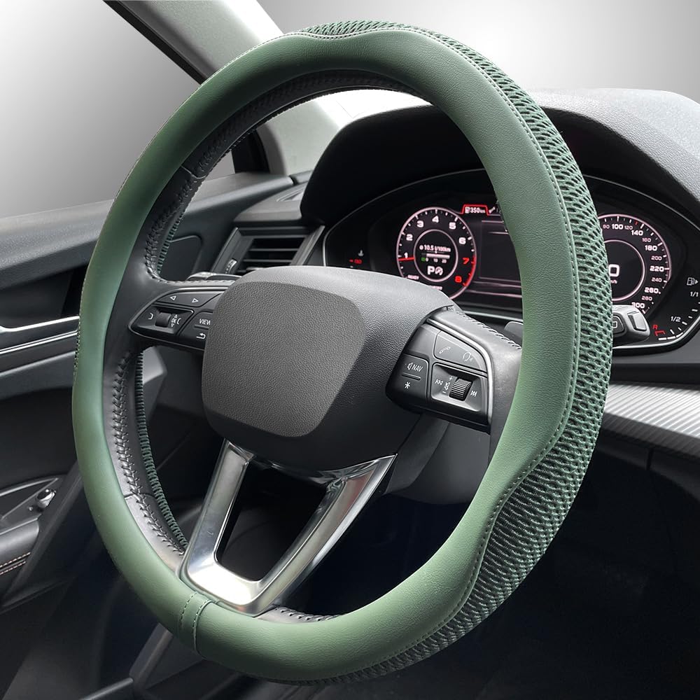 Car Steering Wheel Cover, Universal 15 inch, the Latest Microfiber Leather Breathable Technology Fabric, Non-Slip