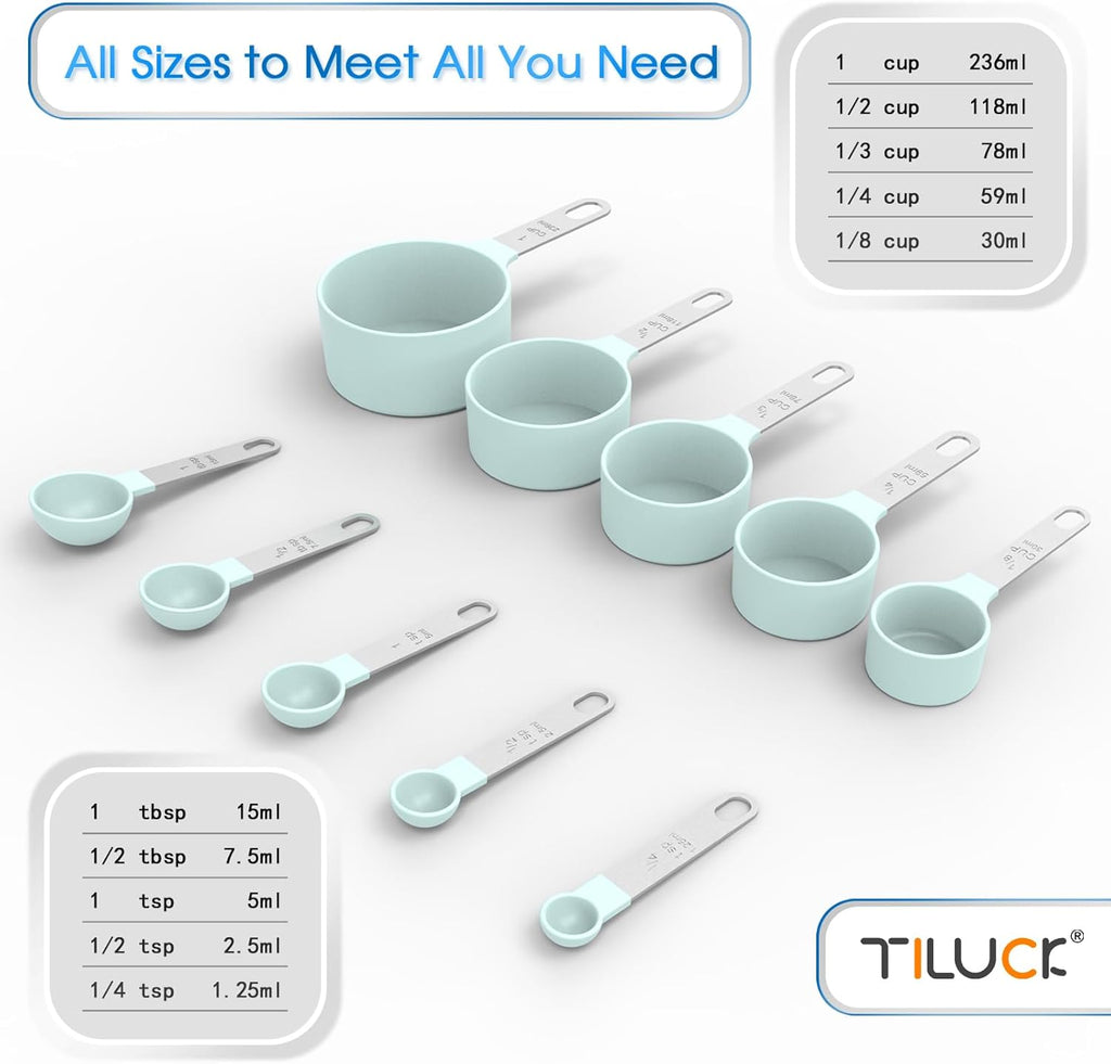Measuring Cups & Spoons Set, Stackable Cups and Spoons, Nesting Measure Cups with Stainless Steel Handle, Kitchen
