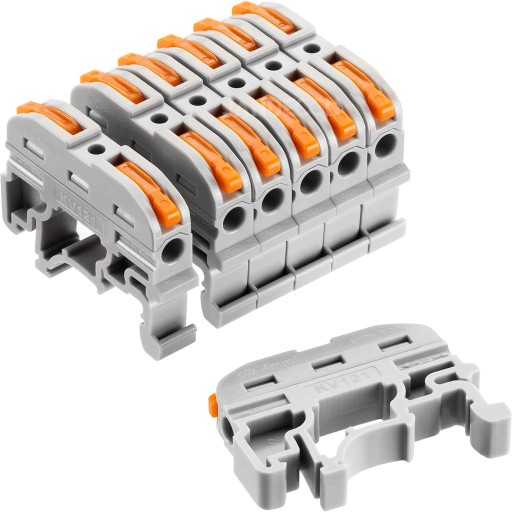 50 Pack DIN Rail Terminal Blocks 24-12 AWG DIY Wire Connectors